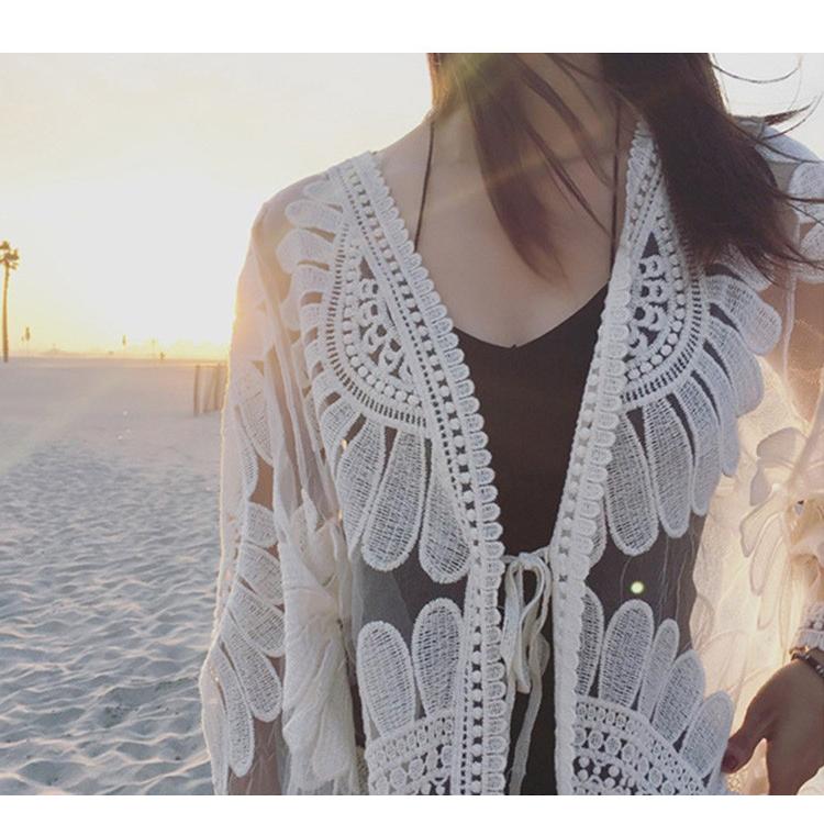 カーディガン ロングカーディガン 花柄 レース ひまわりモチーフ 透け感 日焼け防止 アウター ガウン レディース |  | 04