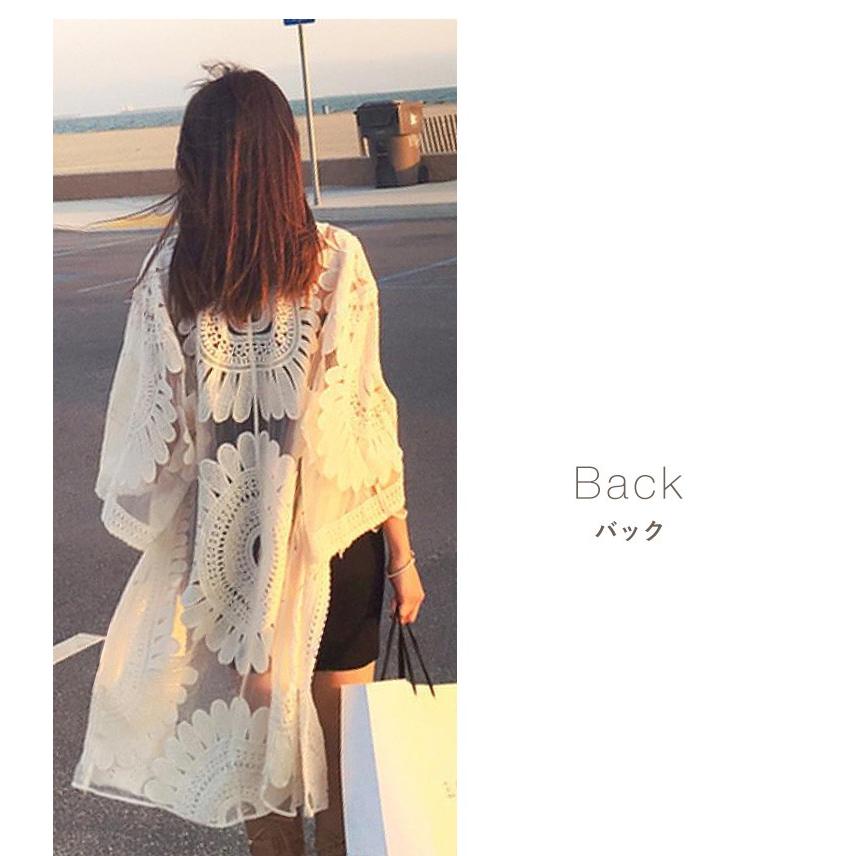 カーディガン ロングカーディガン 花柄 レース ひまわりモチーフ 透け感 日焼け防止 アウター ガウン レディース |  | 09