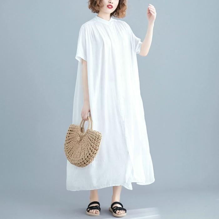 ワンピース レディース マキシワンピース 半袖 長袖 ロング丈 無地 Aライン シャツワンピース |  | 01