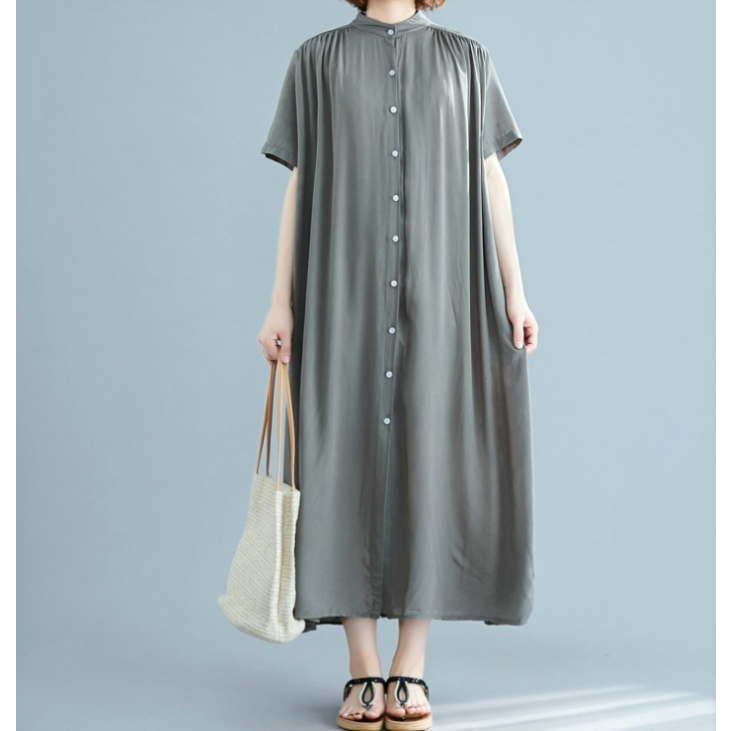 ワンピース レディース マキシワンピース 半袖 長袖 ロング丈 無地 Aライン シャツワンピース |  | 02