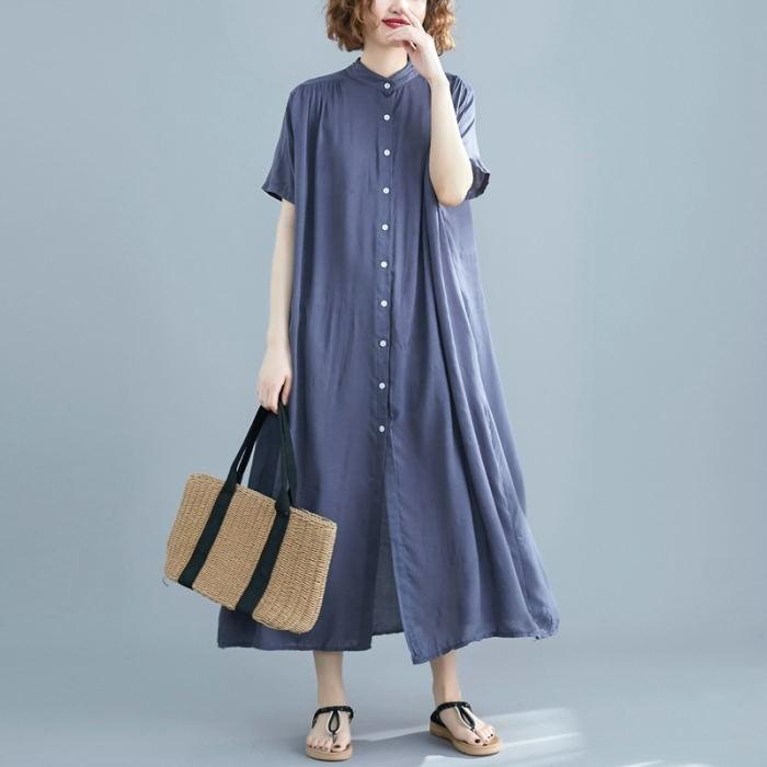 ワンピース レディース マキシワンピース 半袖 長袖 ロング丈 無地 Aライン シャツワンピース |  | 09