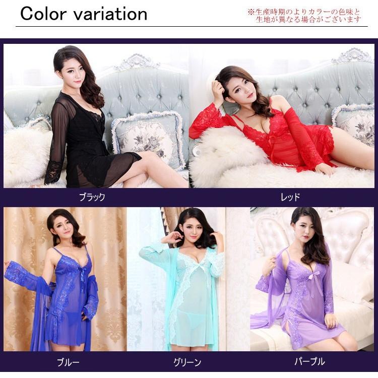 スリップ インナー ランジェリー 下着 セクシー キャミソール  ベビードール 3点セット ショーツ Tバック ナイトローブ レディース |  | 01