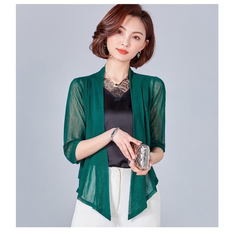 カーディガン ボレロ 前下がり ショート丈 アウター 五分袖 無地 七分袖 透け感 UVカット 冷房対策 UV対策 |  | 15