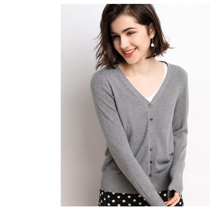 カーディガン  レディース薄ニット Vネック カーデ トップス ニット 無地 長袖 薄手ニット アウター |  | 05