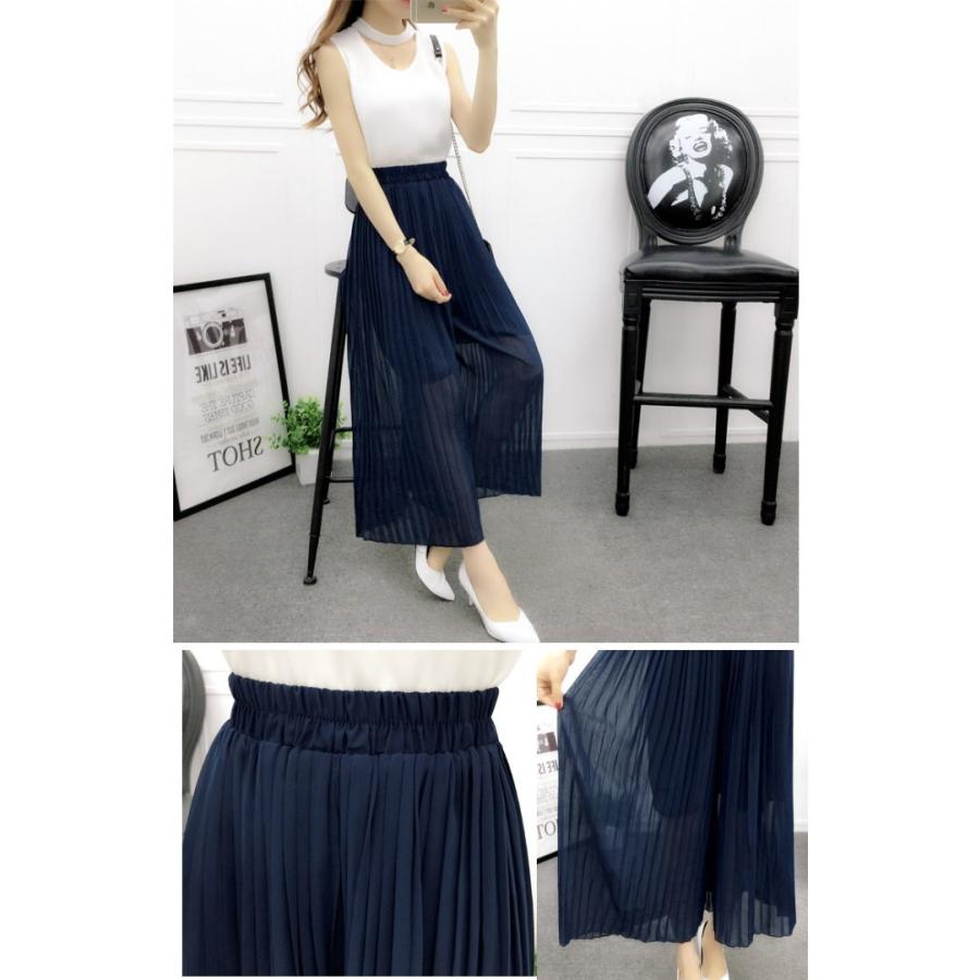 ワイドパンツ レディース プリーツガウチョパンツ スカンツ スカーチョ シフォン |  | 03