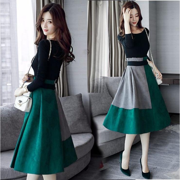 セットアップ 上下セット スカート ミモレ丈 カットソー バイカラー Aライン 長袖 ロングスカート レディース |  | 11