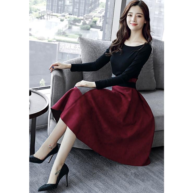 セットアップ 上下セット スカート ミモレ丈 カットソー バイカラー Aライン 長袖 ロングスカート レディース |  | 13