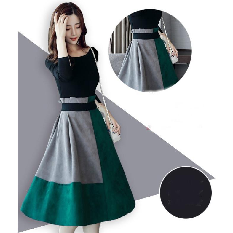 セットアップ 上下セット スカート ミモレ丈 カットソー バイカラー Aライン 長袖 ロングスカート レディース |  | 03