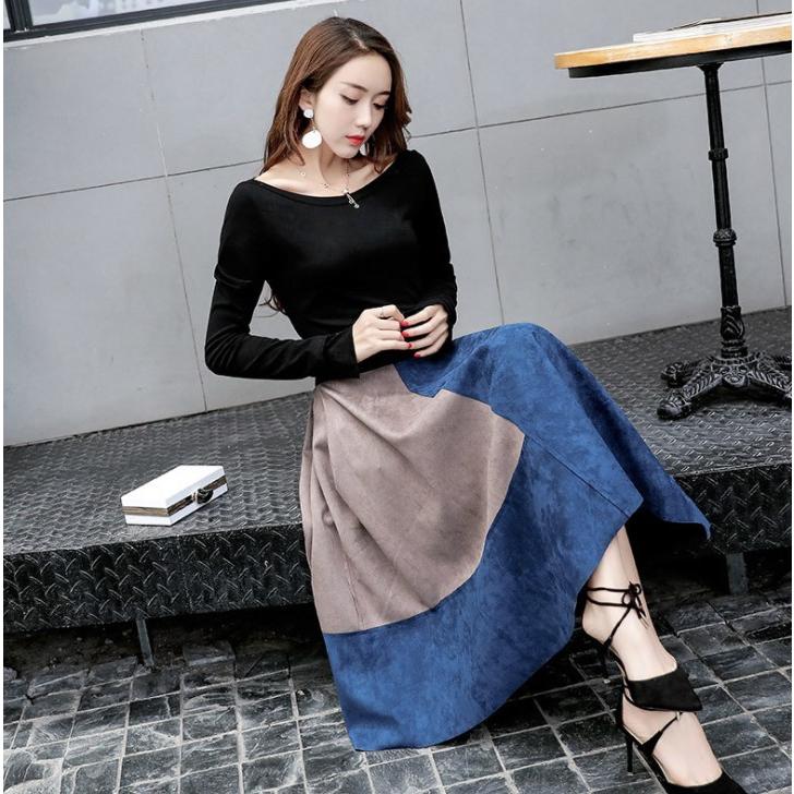 セットアップ 上下セット スカート ミモレ丈 カットソー バイカラー Aライン 長袖 ロングスカート レディース |  | 05