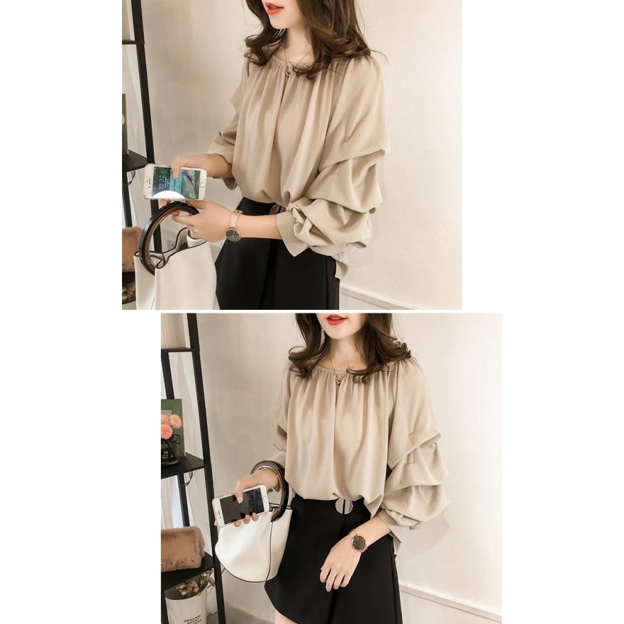 tシャツ Tシャツ シャツ レディース フリル袖 プルオーバートップス カットソー 無地 長袖 ゆったり おしゃれ ブラウス |  | 08