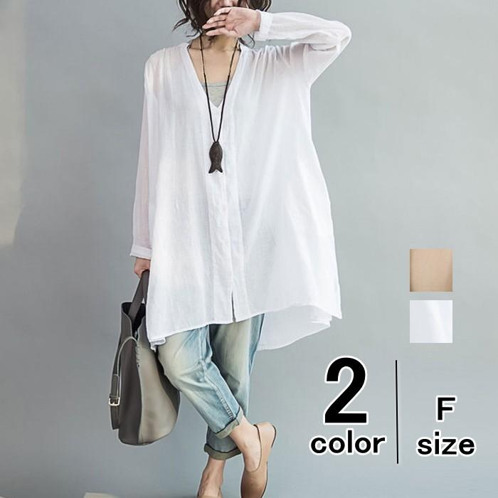 シャツ ロングシャツ スキッパー レディース 重ね着 レイヤード 長袖 Vネック 無地 シースルー インナー付き シアー Modele Miroir 通販 Yahoo ショッピング