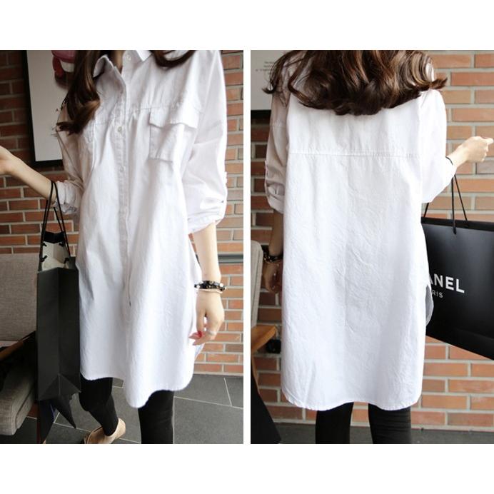 シャツ ブラウス ロングシャツ チュニック 体型カバー 長袖 無地 ロング丈 ロールアップ 大きいサイズ レディース tシャツ Tシャツ |  | 02