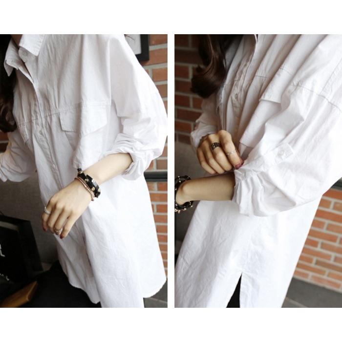 シャツ ブラウス ロングシャツ チュニック 体型カバー 長袖 無地 ロング丈 ロールアップ 大きいサイズ レディース tシャツ Tシャツ |  | 04