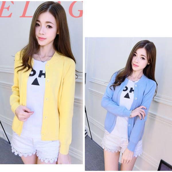 ニットカーディガン レディース  夏 服 丸首 立ち襟 ショート丈 ボタン ホール 無し 長袖 無地おうちコーデ (アパレル)おうちコーデ (アパレル) |  | 03