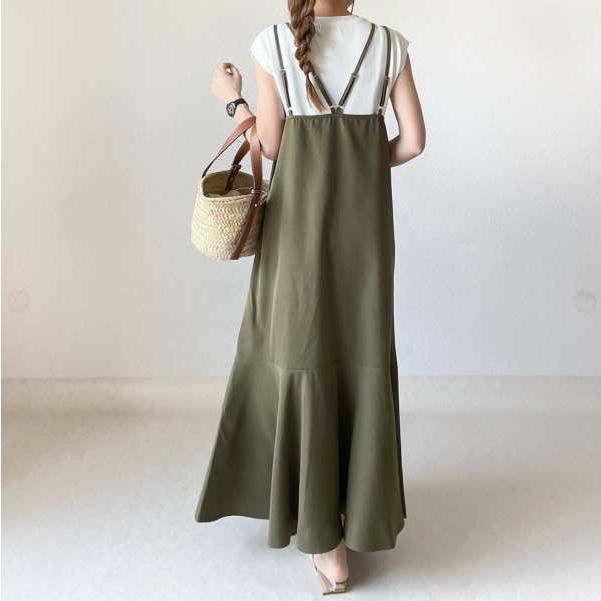 サロペット オールインワン マキシ丈 ジャンパースカート ロング リネン 無地  レディース |  | 14