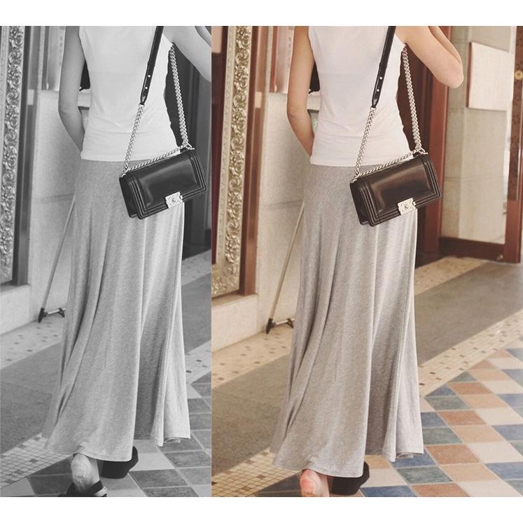 スカート ロングスカート マキシスカート 薄手 フレアスカート ウエストゴム 無地 レディース |  | 02