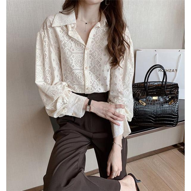 tシャツ Tシャツ シャツ ブラウス  レディース 花柄レース  トップス 長袖  ビジネス  オフィス 通勤 OL きれいめ |  | 03