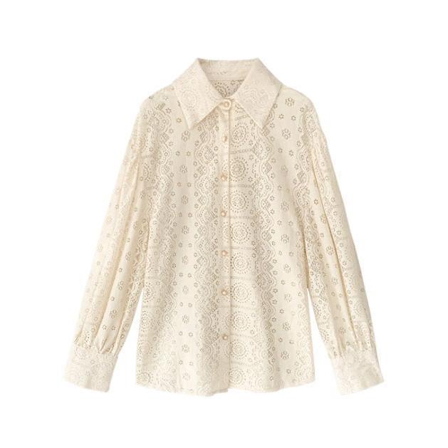 tシャツ Tシャツ シャツ ブラウス  レディース 花柄レース  トップス 長袖  ビジネス  オフィス 通勤 OL きれいめ |  | 09