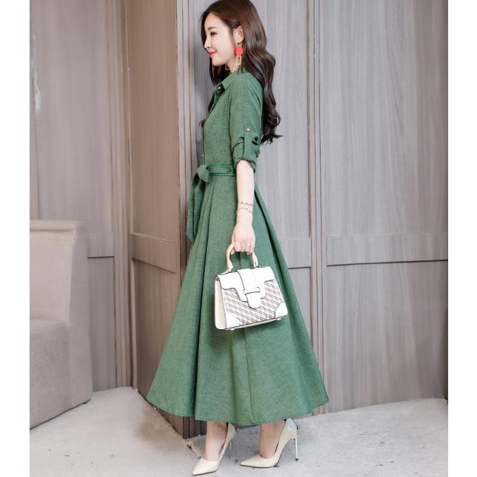 ワンピース レディース シャツワンピース Aライン マキシ丈 ロング