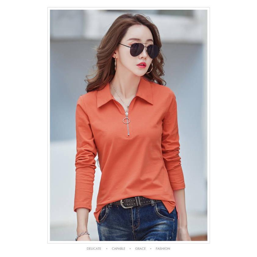 tシャツ Tシャツ レディース 長袖 ポロシャツ レディース 春秋 冬 カットソー  Vネック  スキッパー 大きいサイズ 白 黒 ゆったり カジュアル 無地 |  | 11