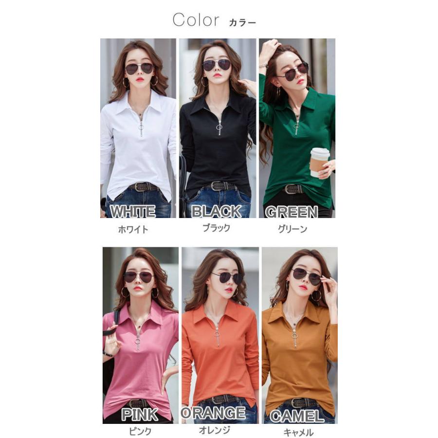 tシャツ Tシャツ レディース 長袖 ポロシャツ レディース 春秋 冬 カットソー  Vネック  スキッパー 大きいサイズ 白 黒 ゆったり カジュアル 無地 |  | 01