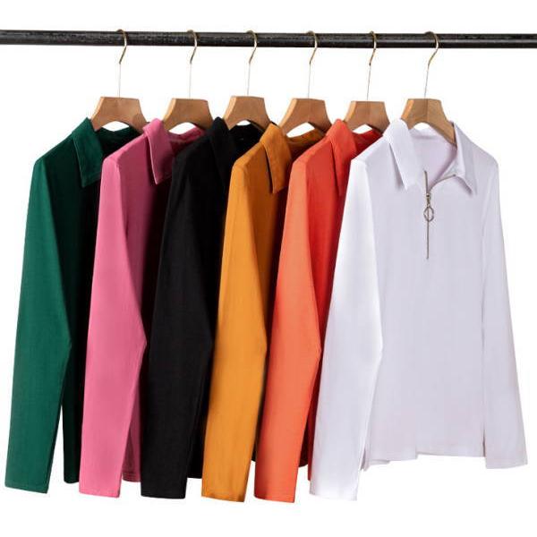 tシャツ Tシャツ レディース 長袖 ポロシャツ レディース 春秋 冬 カットソー  Vネック  スキッパー 大きいサイズ 白 黒 ゆったり カジュアル 無地 |  | 07