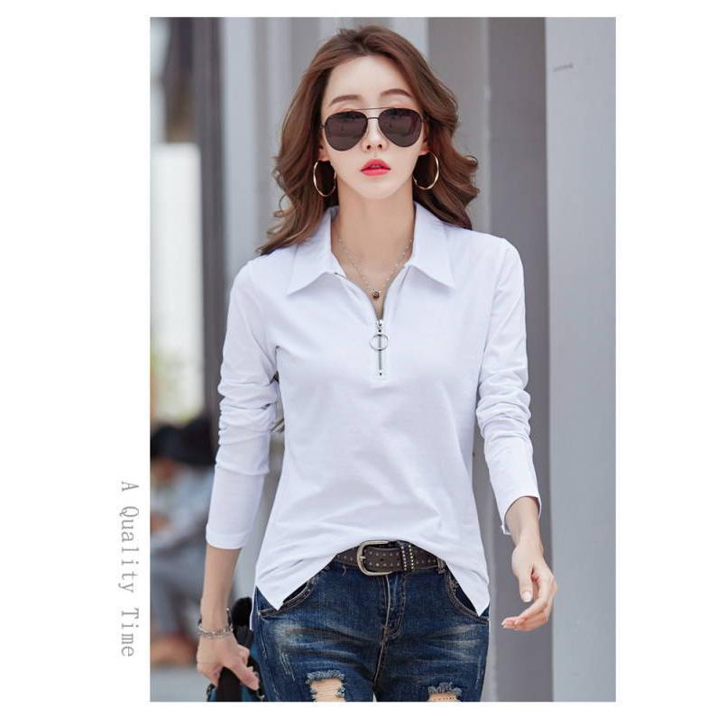 tシャツ Tシャツ レディース 長袖 ポロシャツ レディース 春秋 冬 カットソー  Vネック  スキッパー 大きいサイズ 白 黒 ゆったり カジュアル 無地 |  | 08