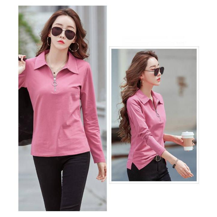 tシャツ Tシャツ レディース 長袖 ポロシャツ レディース 春秋 冬 カットソー  Vネック  スキッパー 大きいサイズ 白 黒 ゆったり カジュアル 無地 |  | 09