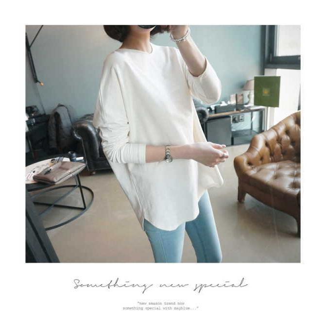 tシャツ レディース 裏起毛 長袖 ロンt カットソー 薄手微起毛 あったか 無地 プルオーバー ロングTシャツ ロンティー  スエット 体型カバー |  | 01