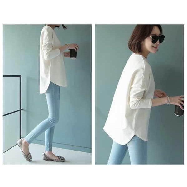 tシャツ レディース 裏起毛 長袖 ロンt カットソー 薄手微起毛 あったか 無地 プルオーバー ロングTシャツ ロンティー  スエット 体型カバー |  | 03