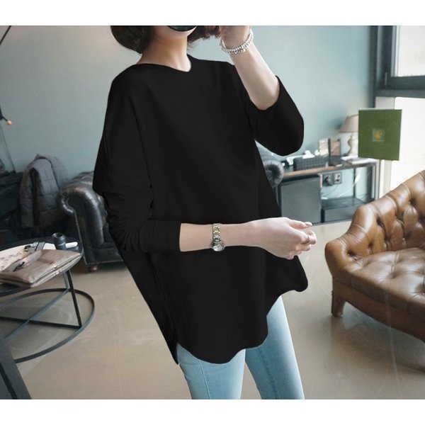 tシャツ レディース 裏起毛 長袖 ロンt カットソー 薄手微起毛 あったか 無地 プルオーバー ロングTシャツ ロンティー  スエット 体型カバー |  | 08