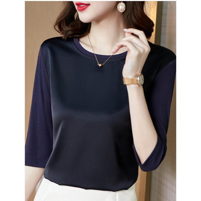 tシャツ レディース 半袖 五分袖 サテン風  光沢 カットソー ブラウス きれいめ  夏 トップス オフィスおうちコーデおうちコーデ (アパレル) |  | 15