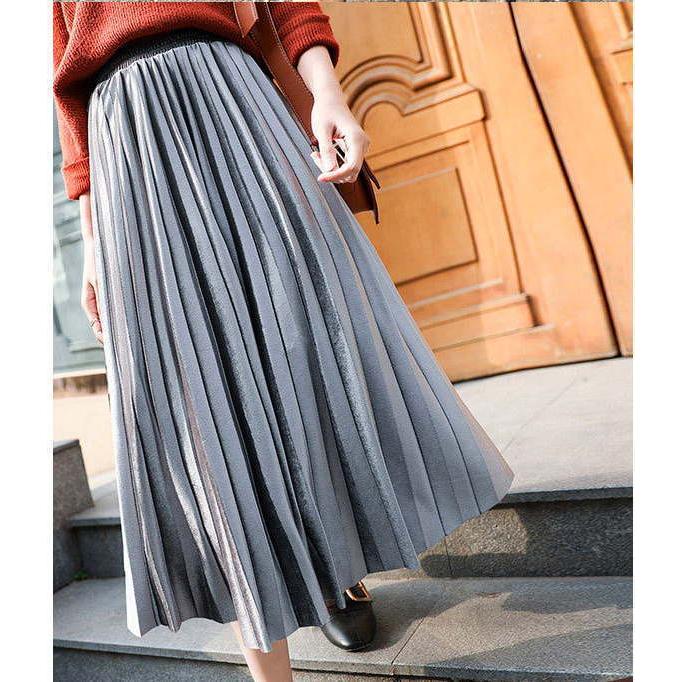 プリーツスカート ロング ミモレ丈 ベロア  秋 冬  レディース フレア ロングスカート マキシスカート ウエストゴム |  | 11