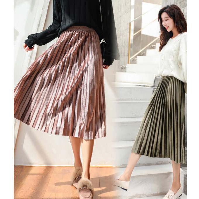 プリーツスカート ロング ミモレ丈 ベロア  秋 冬  レディース フレア ロングスカート マキシスカート ウエストゴム |  | 12
