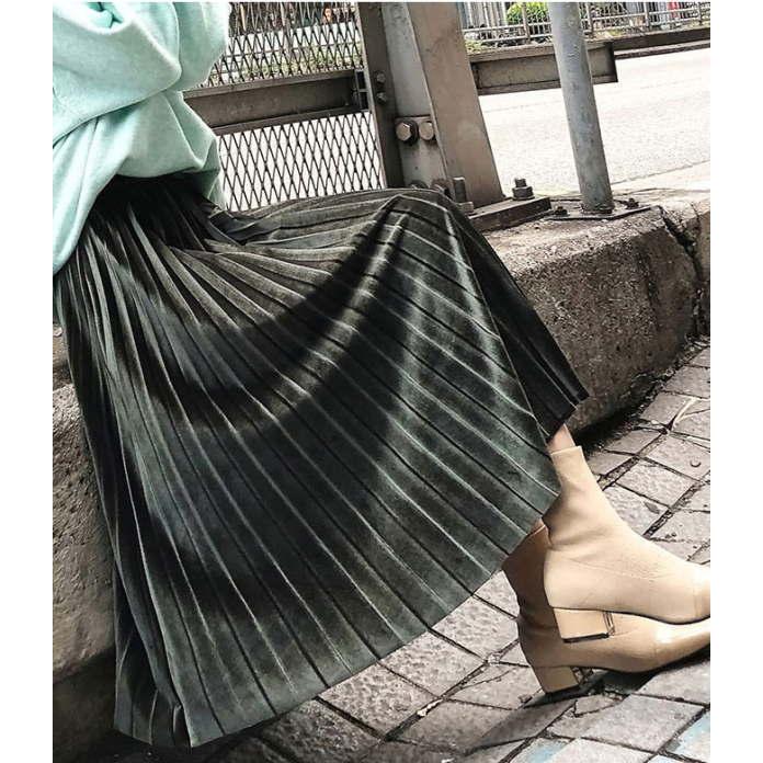 プリーツスカート ロング ミモレ丈 ベロア  秋 冬  レディース フレア ロングスカート マキシスカート ウエストゴム |  | 13