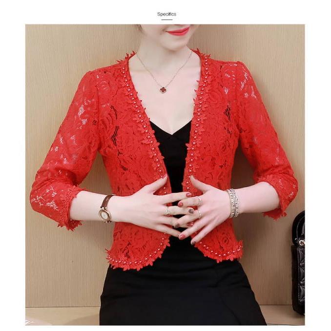 ボレロ レース カーディガン  レディース カーデ シアー トップス 花柄 レース パール パーティーボレロ レース 結婚式 二次会 半袖 ボレロ 結婚式ボレロ |  | 10