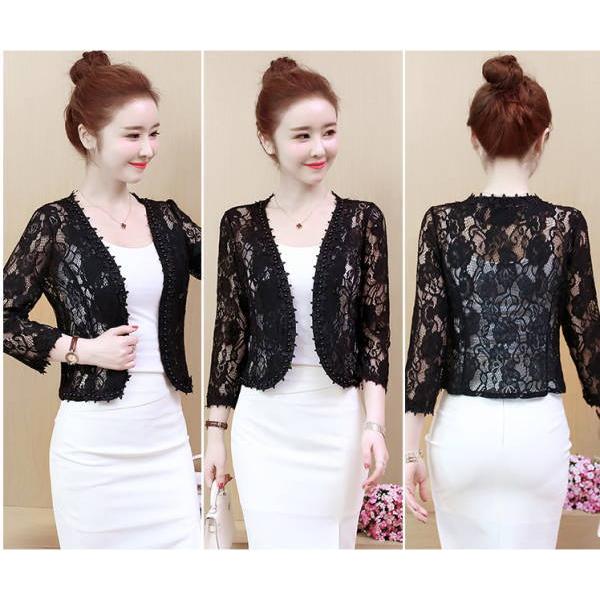 ボレロ レース カーディガン  レディース カーデ シアー トップス 花柄 レース パール パーティーボレロ レース 結婚式 二次会 半袖 ボレロ 結婚式ボレロ |  | 01