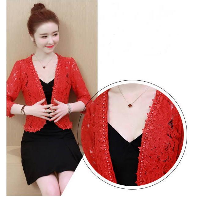 ボレロ レース カーディガン  レディース カーデ シアー トップス 花柄 レース パール パーティーボレロ レース 結婚式 二次会 半袖 ボレロ 結婚式ボレロ |  | 02