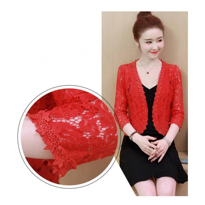 ボレロ レース カーディガン  レディース カーデ シアー トップス 花柄 レース パール パーティーボレロ レース 結婚式 二次会 半袖 ボレロ 結婚式ボレロ |  | 03