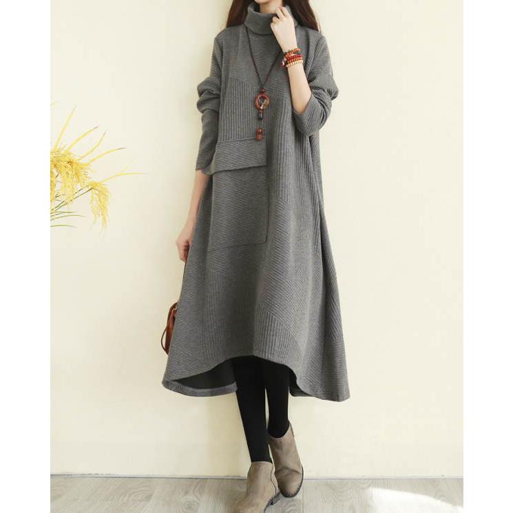 ニットワンピース レディース ロング 長袖  タートルハイネック カジュアル ニット 暖かい 変形デザイン 不規則 スタンドカラー 2021秋 秋 秋冬新作宅 |  | 01