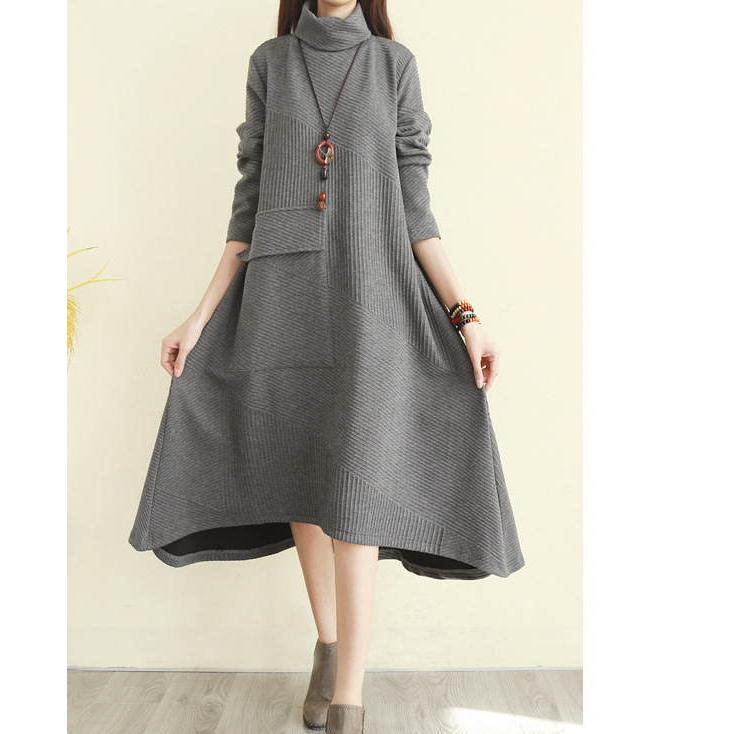 ニットワンピース レディース ロング 長袖  タートルハイネック カジュアル ニット 暖かい 変形デザイン 不規則 スタンドカラー 2021秋 秋 秋冬新作宅 |  | 02