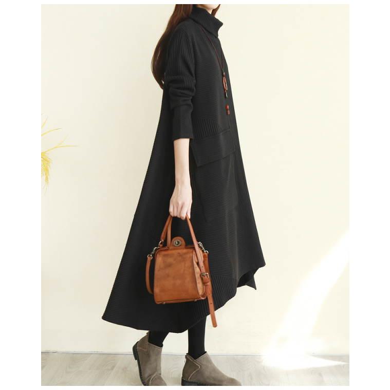 ニットワンピース レディース ロング 長袖  タートルハイネック カジュアル ニット 暖かい 変形デザイン 不規則 スタンドカラー 2021秋 秋 秋冬新作宅 |  | 06