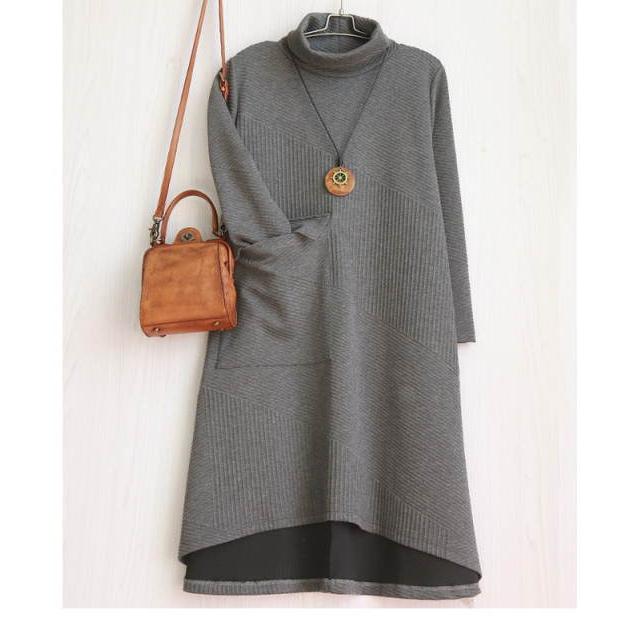 ニットワンピース レディース ロング 長袖  タートルハイネック カジュアル ニット 暖かい 変形デザイン 不規則 スタンドカラー 2021秋 秋 秋冬新作宅 |  | 08