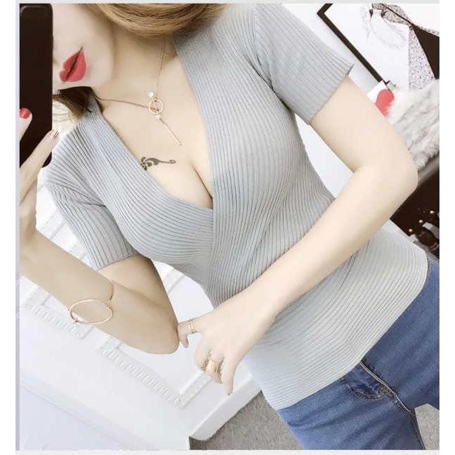 カットソー カシュクール 半袖 Vネック プルオーバー タイト スリム 薄手ニット リブ編み トップス レディース 春 夏 秋 |  | 13