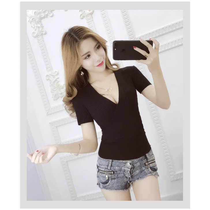 カットソー カシュクール 半袖 Vネック プルオーバー タイト スリム 薄手ニット リブ編み トップス レディース 春 夏 秋 |  | 17