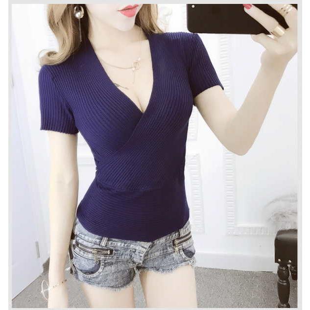 カットソー カシュクール 半袖 Vネック プルオーバー タイト スリム 薄手ニット リブ編み トップス レディース 春 夏 秋 |  | 18