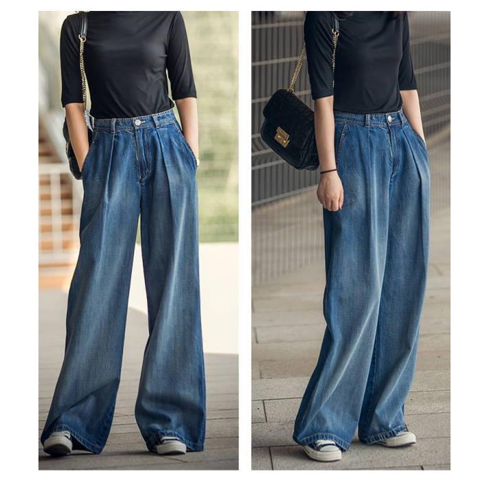 デニムパンツ レディース ワイド 大きいサイズ ボトムス ベイカーパンツ  タック ゆったり リラックス ゆるロングパンツ 大人可愛い フェミニン イージーパンツ |  | 06