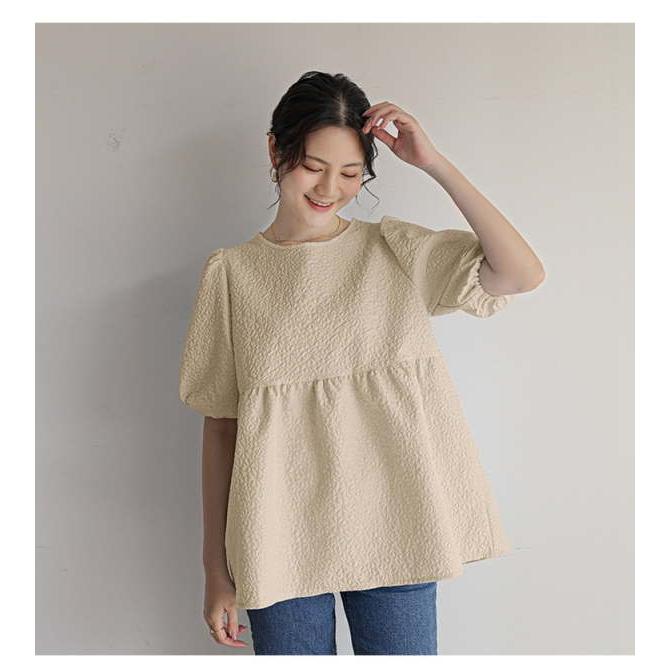 ジャガードブラウス エンボス加工 Aライン ペプラム 半袖 パフスリーブ バックリボン トップス レディース おすすめ おしゃれ スッキリ |  | 09