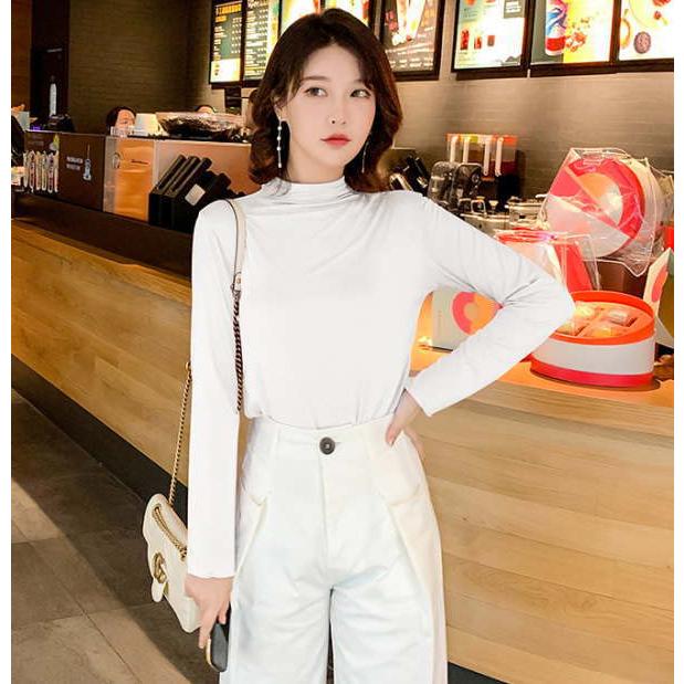 ロングTシャツ tシャツ レディース モーダル カットソー プルオーバー 長袖トップス ロング   プチタートルネック ハーフネック |  | 13