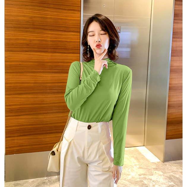 ロングTシャツ tシャツ レディース モーダル カットソー プルオーバー 長袖トップス ロング   プチタートルネック ハーフネック |  | 05